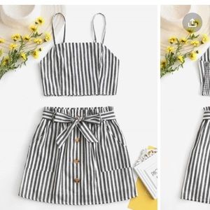 ZAFUL Smocked Striped Top and Belted Skirt Set